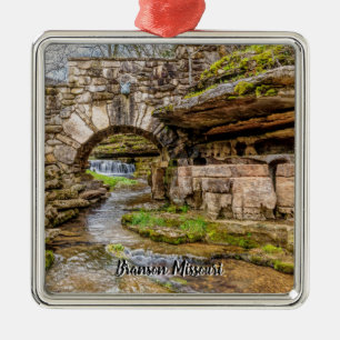 Ozarks Waterfall Under Bridge Premium Ornament