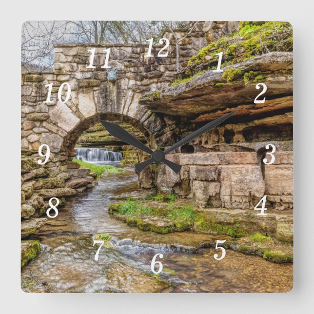 Ozarks Waterfall Under Bridge Wall Clock (Front)