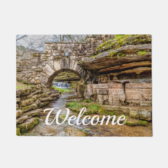 Ozarks Waterfall Under Bridge Welcome Doormat (Front)