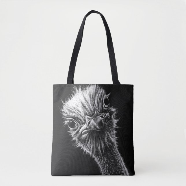Ozzie Ostrich Black and White Tote Bag (Front)