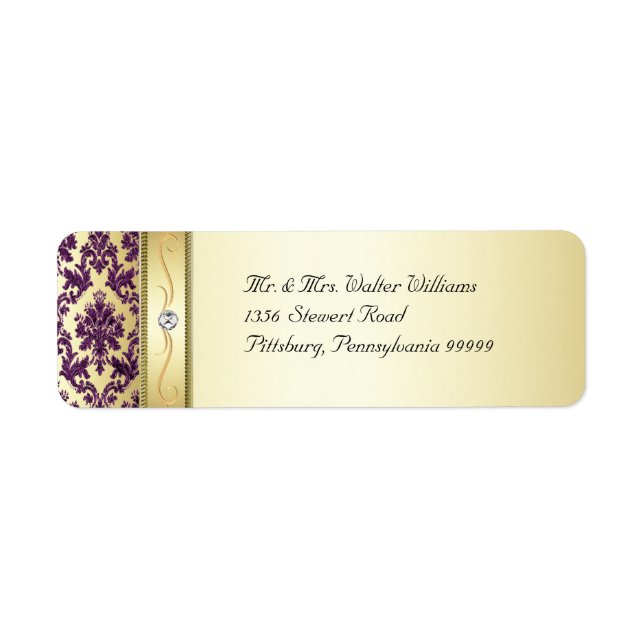 P1 Elegant Gold Purple Damask Diamond Label (Front)