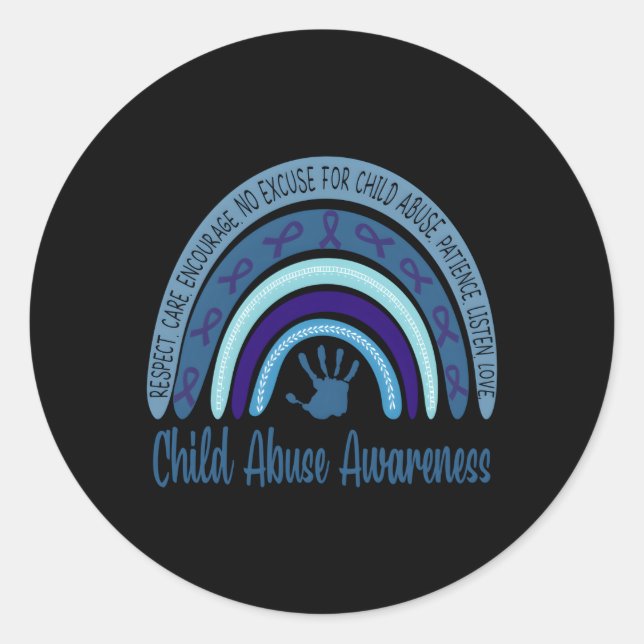 P4Zl Rainbow Blue Ribbon Child Abuse Awareness Classic Round Sticker (Front)