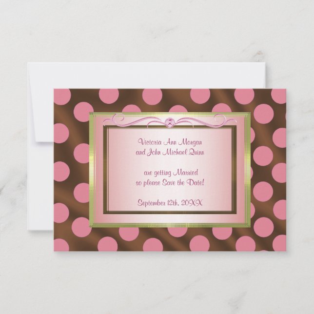 P6 Pink Brown Silk Polka Dot Save the Date card (Front)