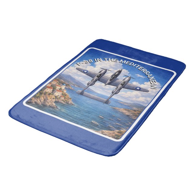 P-38 Lightning Over the Mediterranean Bath Mat (Angled)