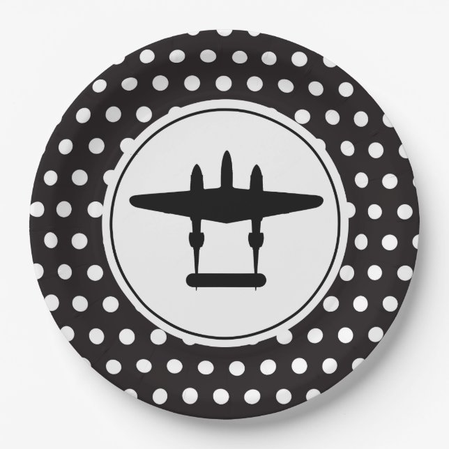 P-38 Silhouette on Polka Dot Background Paper Plate (Front)