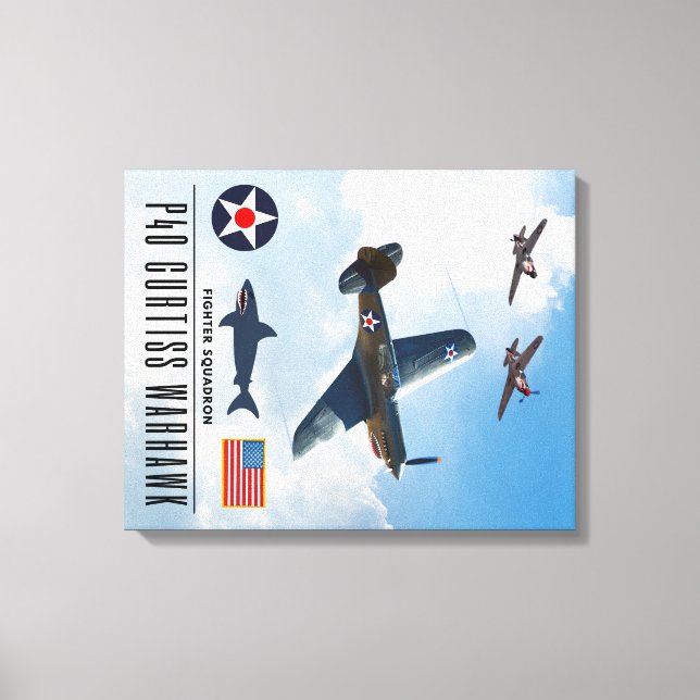 P-40 CURTISS WARHAWK FIGHTER SQUADRON CANVAS PRINT (Front)