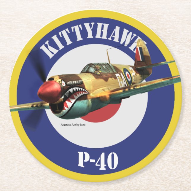 P-40 Kittyhawk Round Paper Coaster (Front)