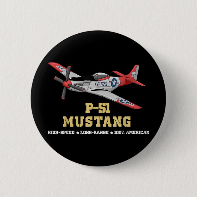 P-51 Mustang World War Ii Fighter Bomber  6 Cm Round Badge (Front)