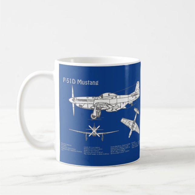 P-51D Mustang - Aeroplane Blueprint ABD Coffee Mug (Left)