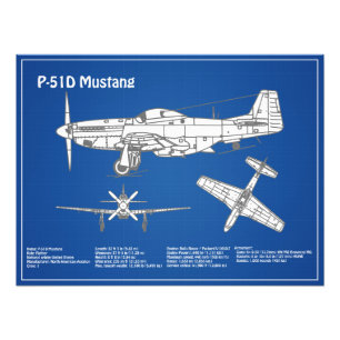 P-51D Mustang - Aeroplane Blueprint ABD Photo Print