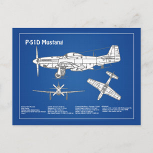 P-51D Mustang - Aeroplane Blueprint ABD Postcard