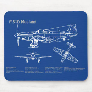 P-51D Mustang - Aeroplane Blueprint AD Mouse Pad