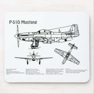 P-51D Mustang - Aeroplane Blueprint BD Mouse Pad
