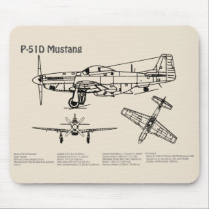 P-51D Mustang - Aeroplane Blueprint SD Mouse Pad