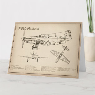 P-51D Mustang - Aeroplane Blueprint SD Thank You Card