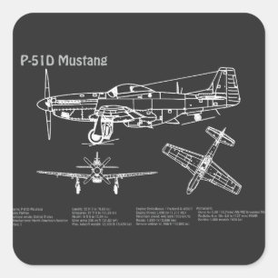 P-51D Mustang - Airplane Blueprint PD Square Sticker