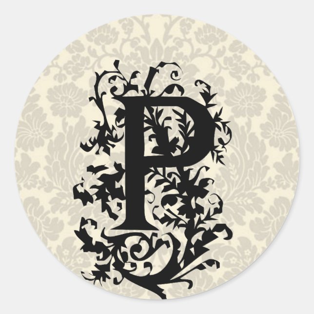 P Baroque monogram Classic Round Sticker (Front)