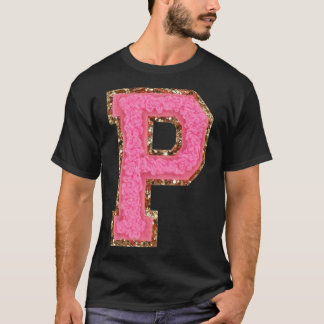 P - Bubblegum Glitter Varsity Letter Patches Stick T-Shirt