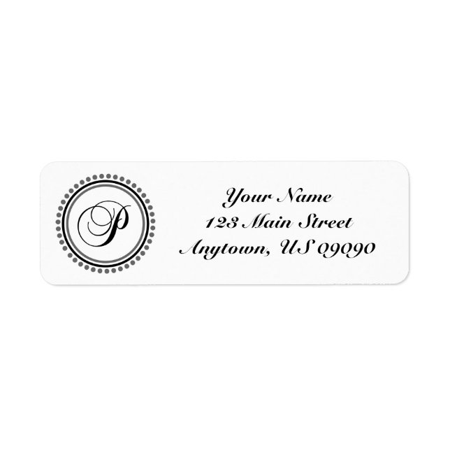 P Dot Circle Mongram Address Label (Black / Grey) (Front)