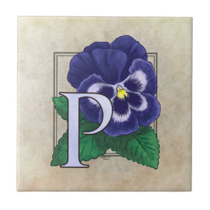 P for Pansy Flower Floral Monogram Tile