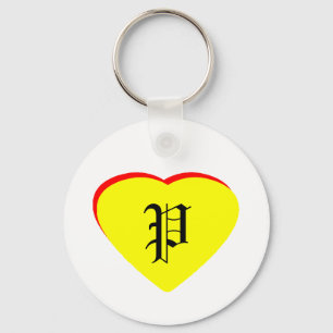 "P" Heart Yellow Red Wedding Invitation The MUSEUM Key Ring
