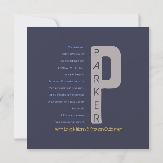 P Initial Collection Bar Mitzvah Invitation (Front)