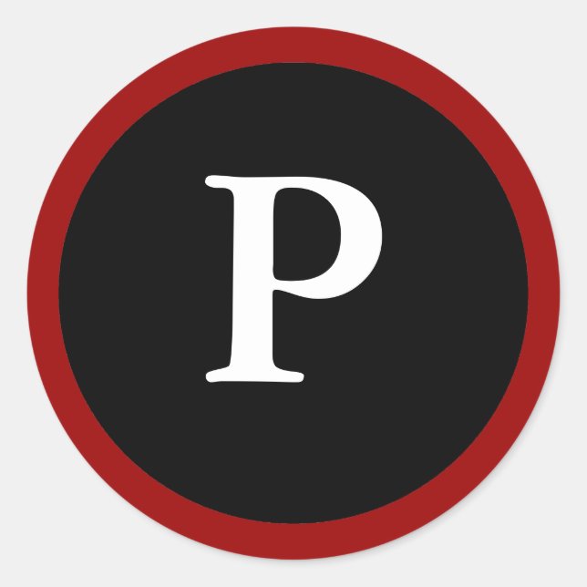 P : Initial P Letter P Red, White & Black Stickers (Front)