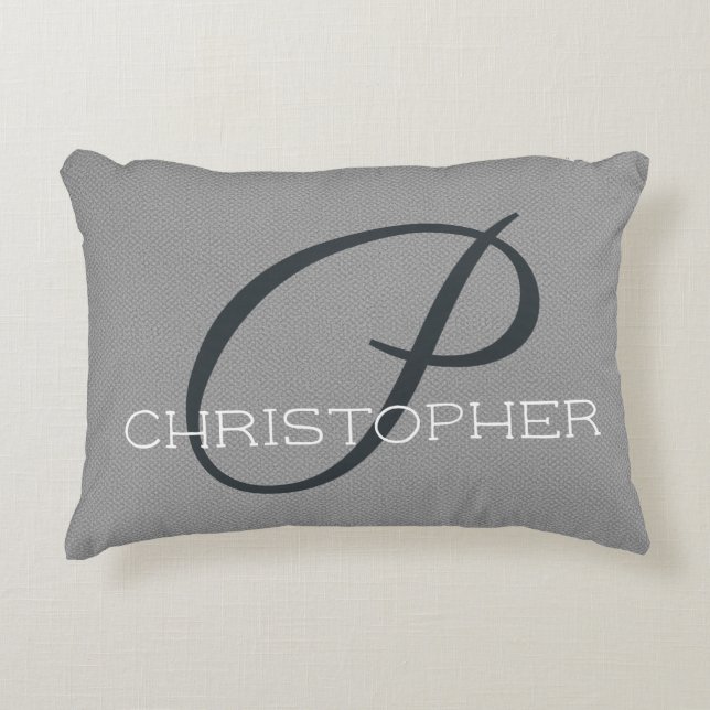 P Initial Personalised Name Black White Grey Decorative Cushion (Front)