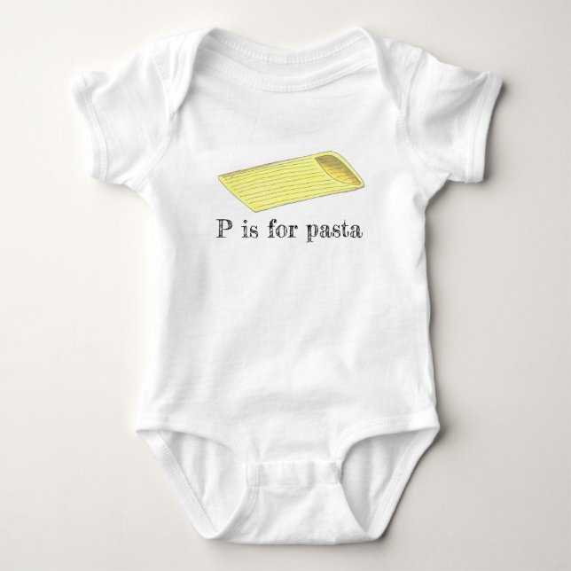 P is for Pasta Italian Food Penne Letter P Foodie Baby Bodysuit (Front)