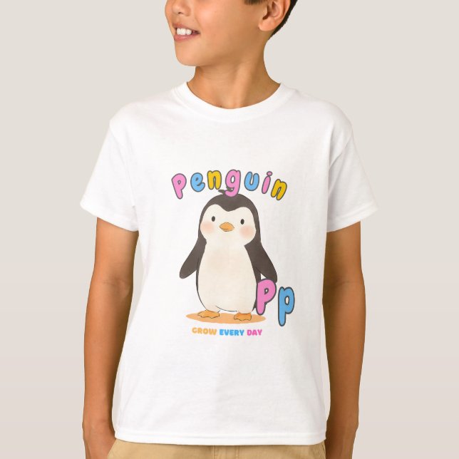 “P is for Penguin” Alphabet Tee – Grow Every Day (Front)