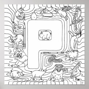 P Is For Pigs Colour In Letter Poster