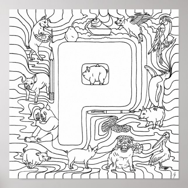 P Is For Pigs Colour In Letter Poster (Front)