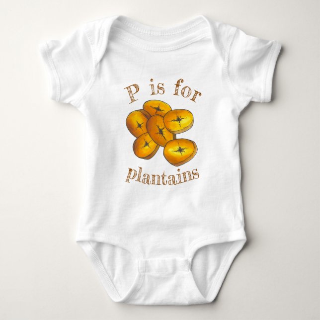 P is for PLANTAINS Jamaican Food Alphabet ABCs Baby Bodysuit (Front)