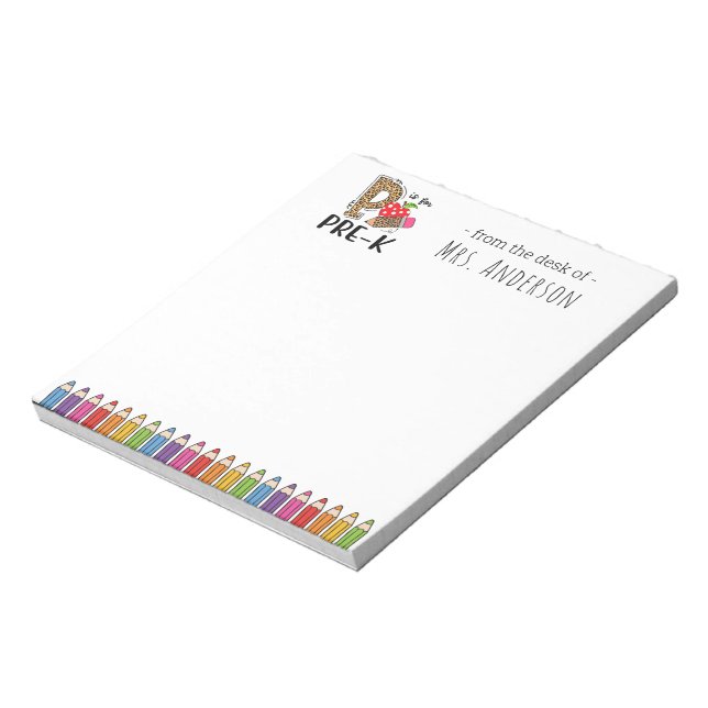 P is for Pre-K Back To School Teacher Notepad (Rotated)