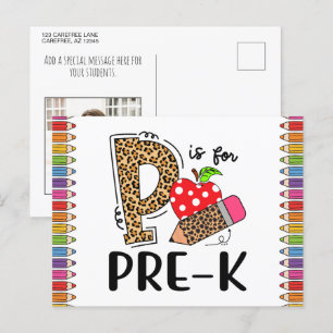 P is for PRE-K Back To School Teacher Photo Postcard