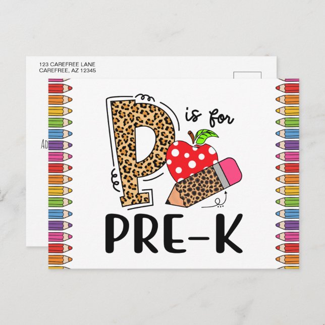 P is for PRE-K Back To School Teacher Postcard (Front/Back)