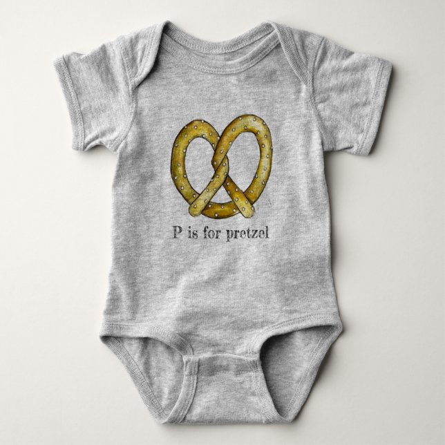P is for Pretzel Salty Soft Pretzels Junk Food ABC Baby Bodysuit (Front)