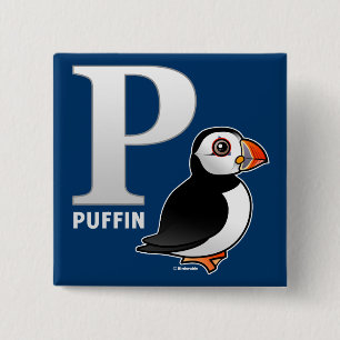 P is for Puffin 15 Cm Square Badge