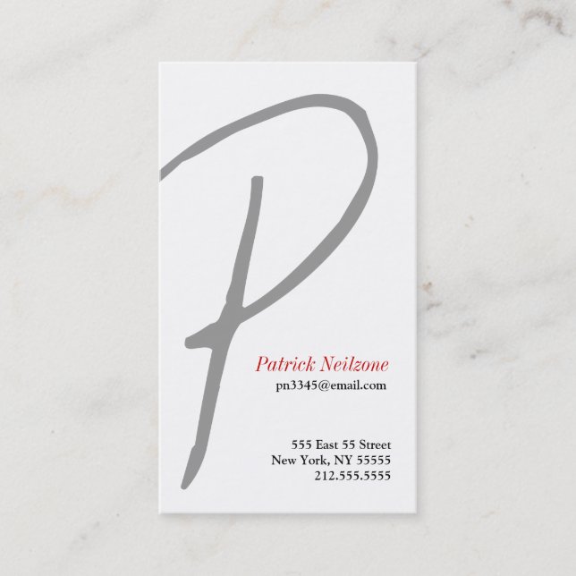 P Letter Alphabet Business Card Grey (Front)
