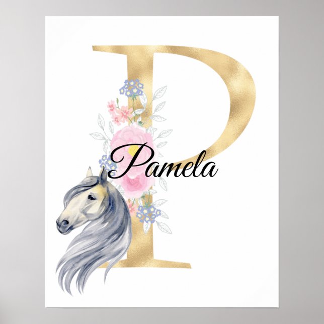 P letter personalised name monogram with horse poster (Front)