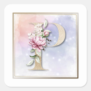 P Monogram Burgundy Floral Square Sticker