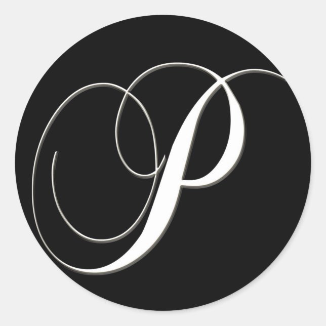 P monogram - elegant black and white classic round sticker (Front)