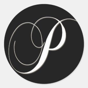P monogram - elegant black and white classic round sticker