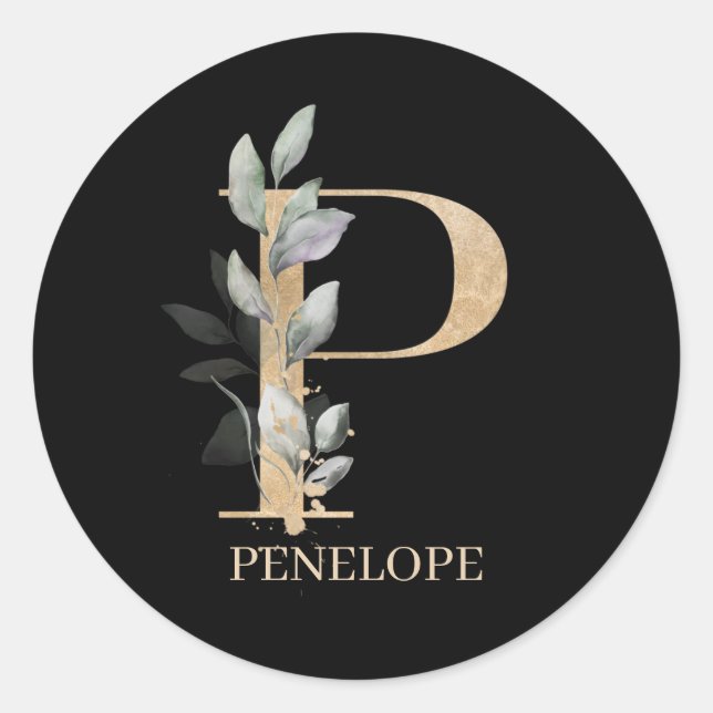 P Monogram Floral Personalised Classic Round Sticker (Front)