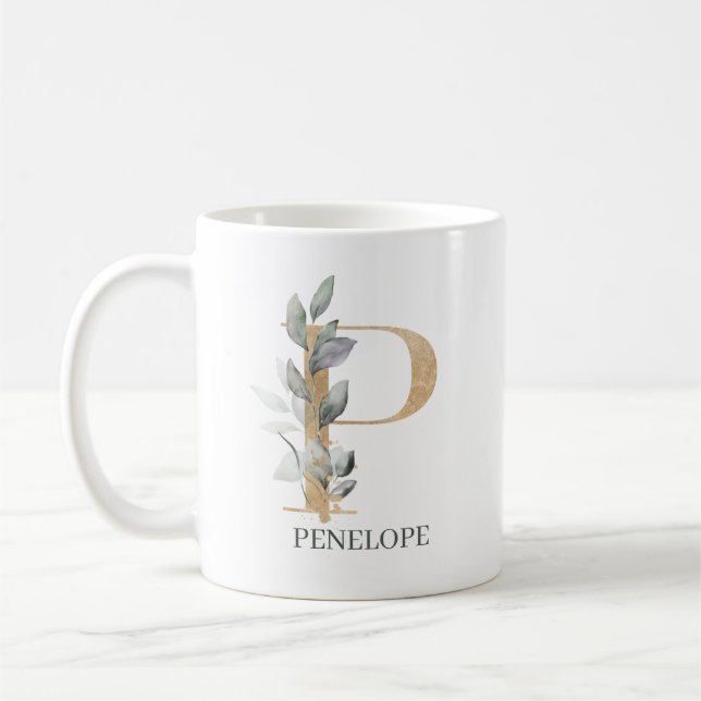 P Monogram Floral Personalised Coffee Mug (Left)