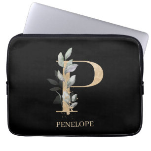 P Monogram Floral Personalised Laptop Sleeve