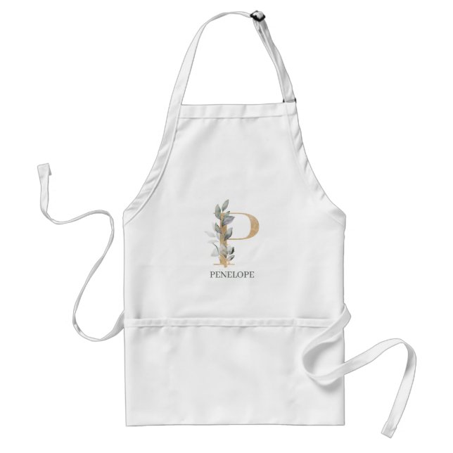 P Monogram Floral Personalised Standard Apron (Front)