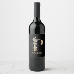 P Monogram Floral Personalised Wine Label