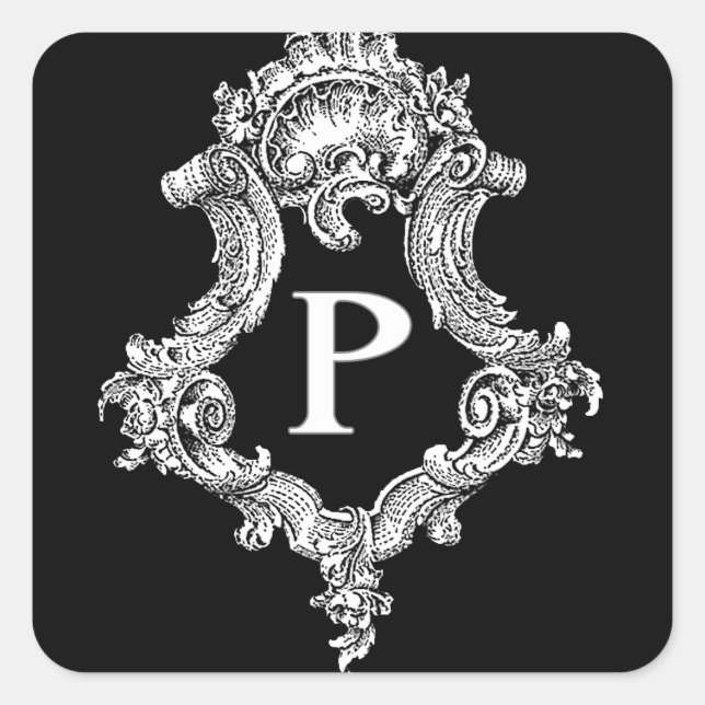 P Monogram Initial Square Sticker (Front)