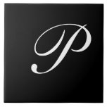 P Monogram Initial White on Black Tile<br><div class="desc">Classic White Letter Monogram on Black Background,  P.</div>